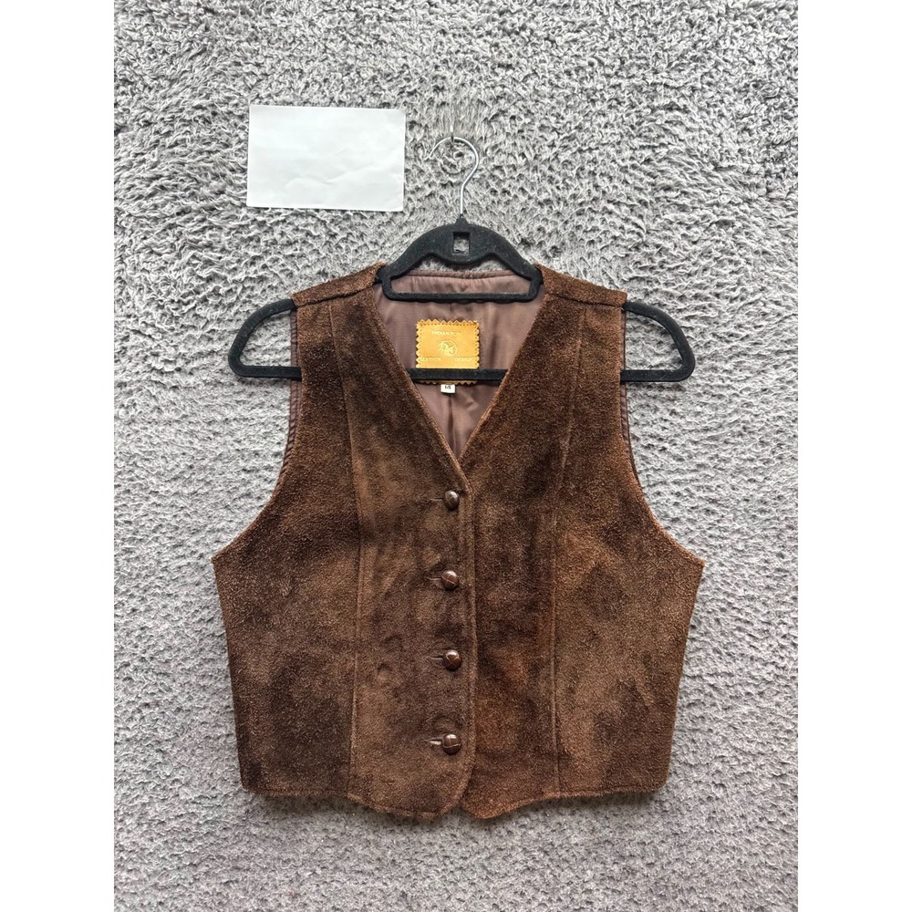 Vintage Indian Run Leather Designs Suede Leather Biker Vest Brown Women Size 14